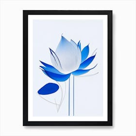 Blue Lotus Abstract Line Drawing 3 Art Print