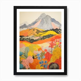 Mount Etna Italy 2 Colourful Mountain Illustration Art Print