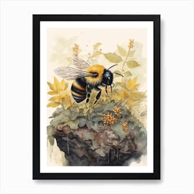 Large Earth Bumble Bee Beehive Watercolour Illustration 2 Art Print