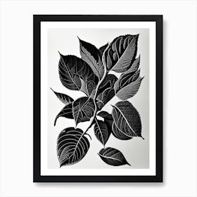 Serviceberry Leaf Linocut Art Print