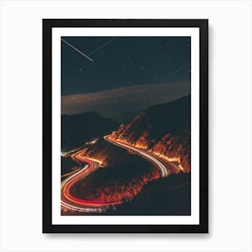 Long Exposure Of A Highway At Night Art Print