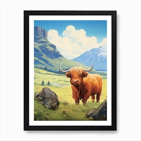 Brown Hairy Highland Cow In The Valley Art Print