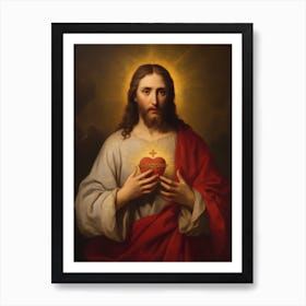 Sacred Heart Of Jesus, Oil On Canvas Portuguese School, 19th Century 007 Art Print