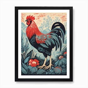 Vintage Bird Linocut Chicken 7 Art Print