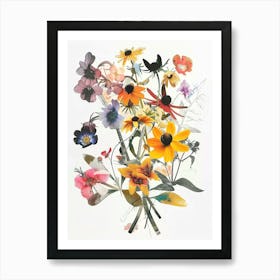 Black Eyed Susan  Collage Flower Bouquet Art Print