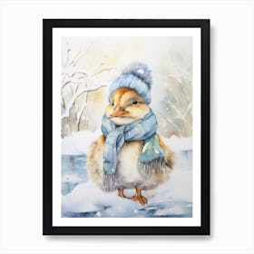 Winter Duckling With Scarf Painting 1 Art Print