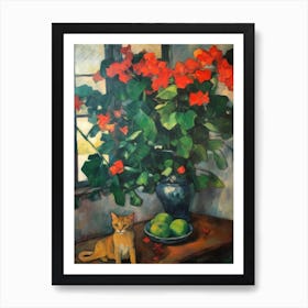 Flower Vase Anthurium With A Cat 1 Impressionism, Cezanne Style Art Print