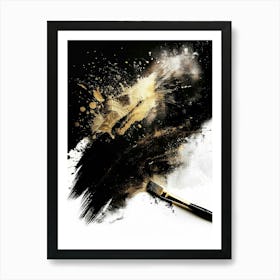 Black And Gold Paint Brush On Black Background Art Print