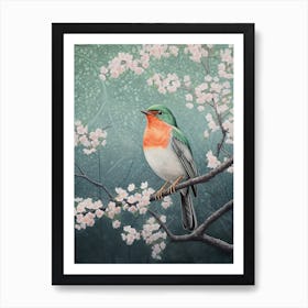 Ohara Koson Inspired Bird Painting European Robin 1 Art Print