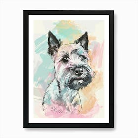 Pastel Fox Terrier Dog Line Illustration 1 Art Print