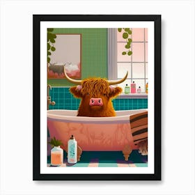 Highland Cow In Bathtub Bathroom Art Print