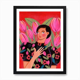 Woman with Tulips 1 Art Print