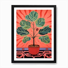 Pink And Red Plant Illustration Fiddle Leaf Fig 1 Art Print