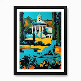 A Painting Of A Cat In Versailles Gardens, France In The Style Of Pop Art 03 Art Print