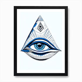 Eye Of Horus Symbol Blue And White Line Drawing Art Print