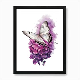 Butterfly On Purple Flowers 3 Art Print