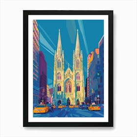 St Patricks Cathedral New York Colourful Silkscreen Illustration 4 Art Print