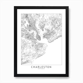 Charleston White Map Art Print