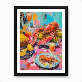 Kitsch Lobster Banquet Painting 3 Art Print