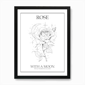 Rose With A Moon Line Drawing 2 Poster Art Print