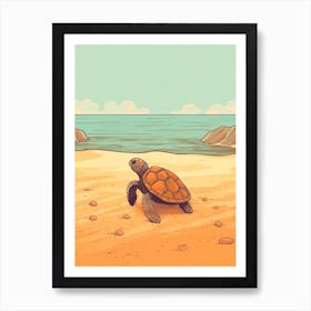 Cute Sea Turtle On The Beach Drawing 5 Art Print