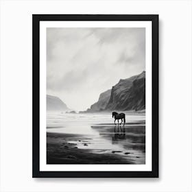 A Horse Oil Painting In Rhossili Bay, Wales Uk, Portrait 1 Art Print
