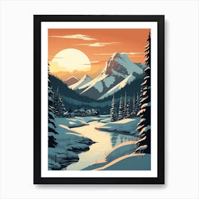 Winter Travel Night Illustration Banff Canada 3 Art Print