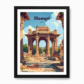 Hampi India Hosapete Digital Travel Illustration Póster