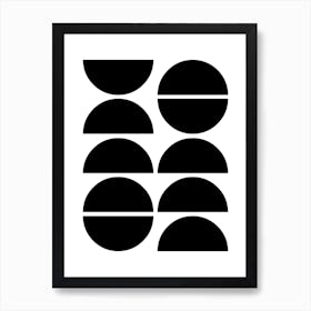 Black And White Semi Circles Mid Century Art Print