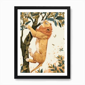 Barbary Lion Climbing A Tree Illustration 2 Art Print