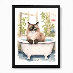 Balinese Cat In Bathtub Botanical Bathroom 8 Art Print