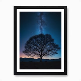 Lone Tree At Night Art Print