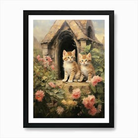 Cute Kittens In Medieval Village 2 Art Print