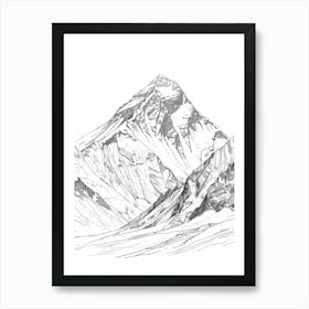 Mount Everest Nepal Tibet Line Drawing 2 Art Print