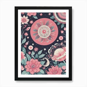 Pink Flower Wallpaper 1 Art Print