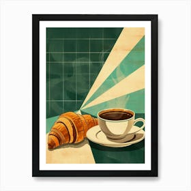 Art Deco Inspired Croissant And Coffee 1 Art Print