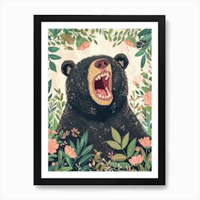 American Black Bear Growling Storybook Illustration 3 Art Print