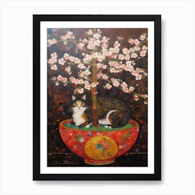 Apple Blossom With A Cat 4 Art Nouveau Klimt Style Art Print