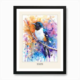 Magpie Colourful Watercolour 4 Poster Art Print