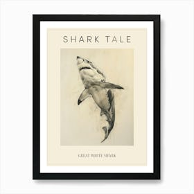 Great White Shark Vintage Illustration 1 Poster Art Print