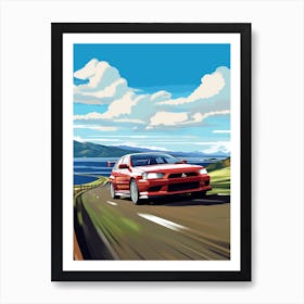 A Mitsubishi Lancer Evolution In Causeway Coastal Route Illustration 3 Art Print