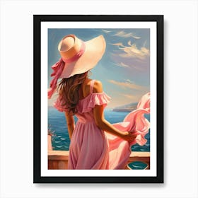 Woman in summer dress looking at the sea 8 Art Print