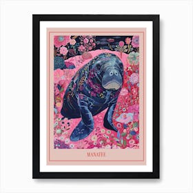 Floral Animal Painting Manatee 3 Poster Art Print