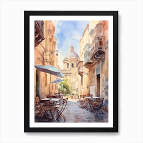 Valletta Malta In Autumn Fall, Watercolour 4 Art Print