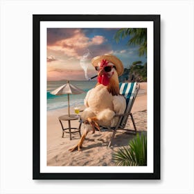 Rooster On The Beach 1 Art Print