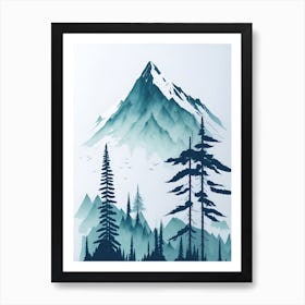 Mountain And Forest In Minimalist Watercolor Vertical Composition 373 Art Print