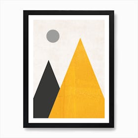 Mountains And Moon Mustard Abstract Art Print