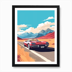 A Chevrolet Corvette In The Andean Crossing Patagonia Illustration 3 Art Print