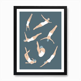 Art Deco style diving women in vintage swimsuits Art Print