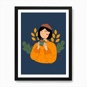 Girl With Cup Of Tea Art Print